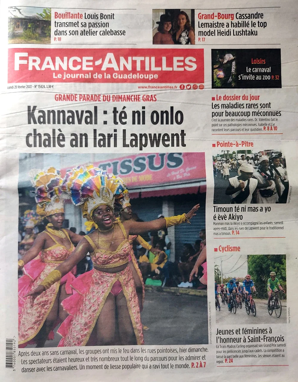 Cassandra Le Maistre dans le France Antilles ! — photographie des archives